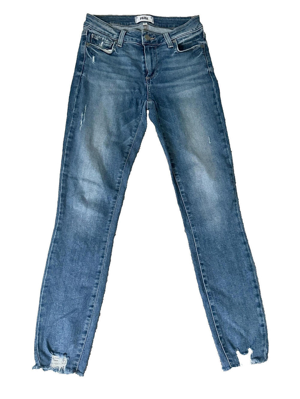 Paige Verdugo Flo Destructed Ankle Skinny Vintage Denim Jeans Low Rise Cotton 25